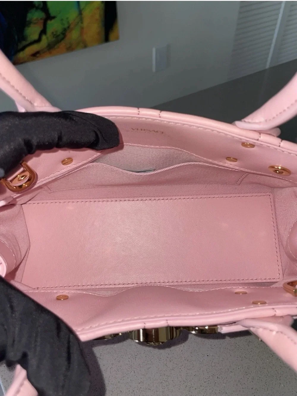 Versace Pink Quilted Leather Satchel with Gold Medusa Hardware